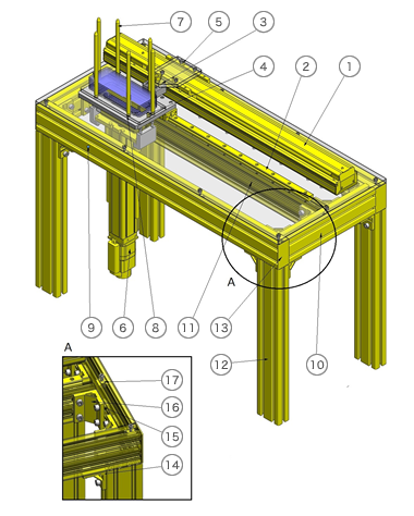 単軸ロボットを使用した軽荷重搬送ユニット 構成部品