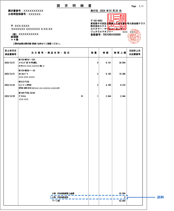 請求書への記載例