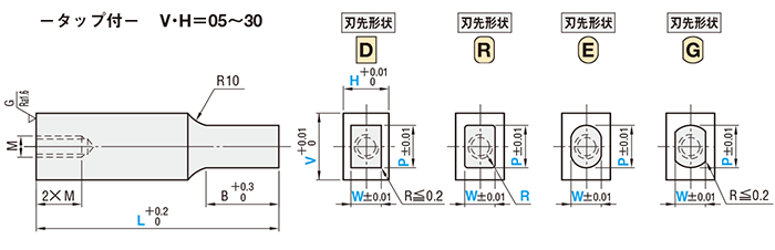 ブロックパンチ　-HWコート処理-シャンク(取付部)形状　タップ付 