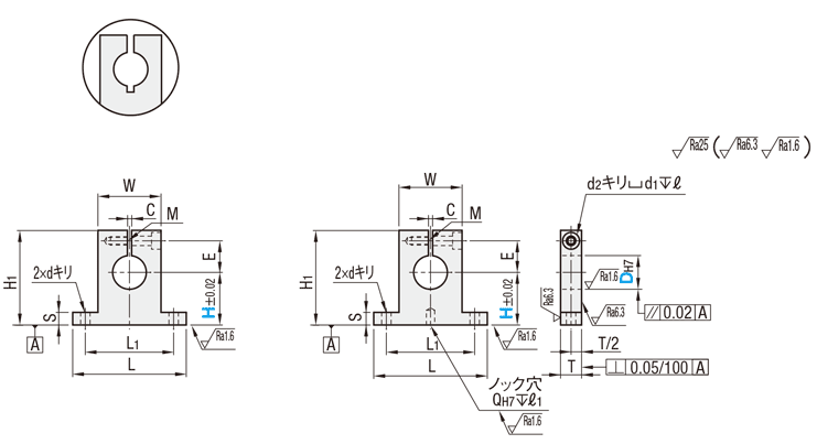 シャフトホルダ　-Ｔ型（機械加工品）　スリットタイプ-:関連画像
