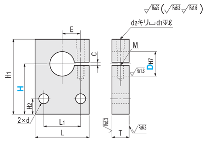 シャフトホルダ -側面取付穴型（機械加工品） 側方スリットタイプ