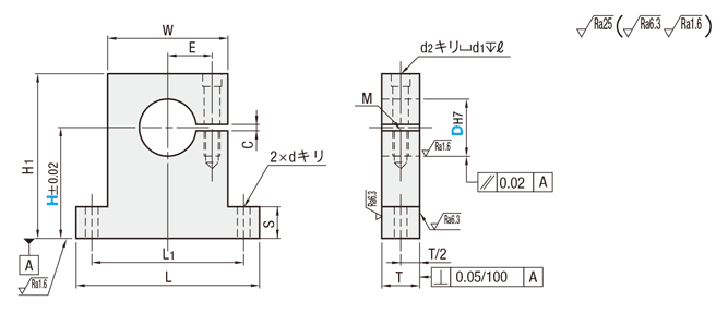 シャフトホルダ -Ｔ型（機械加工品） 側方スリットタイプ-：関連画像