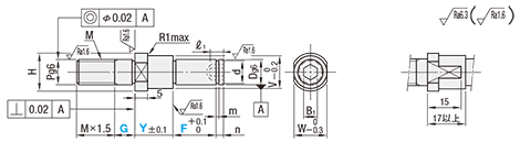 片持ちピン　インローおねじ取付・止め輪溝タイプ・段付タイプ　外形図