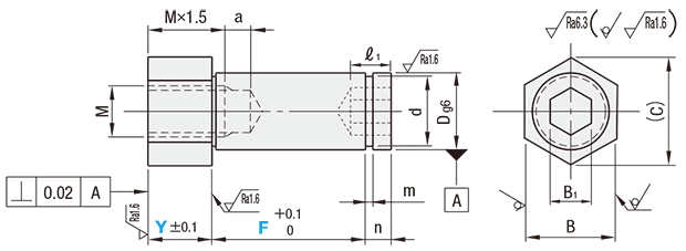 片持ちピン　ボルトマウント・止め輪溝タイプ・六角タイプ 外形図