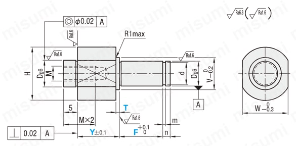 片持ちピン　重荷重・止め輪タイプ 外形図