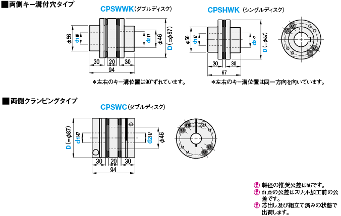 カップリング 高剛性（外径87）ディスク形/キー溝付穴タイプ/クラン 