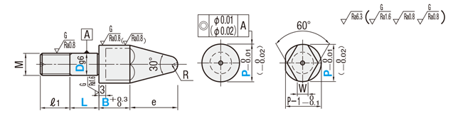 治具用位置決めピン　精級フリー指定ツバなし　おねじタイプ:関連画像