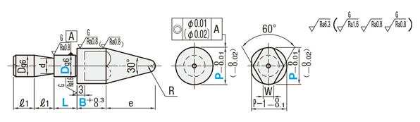 治具用位置決めピン　精級フリー指定ツバなし　止めねじタイプ:関連画像