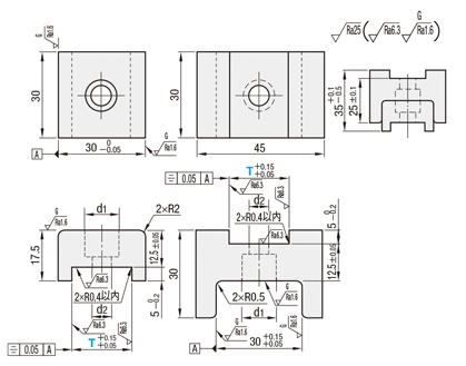 U/T-Shaped Locating Block Sets  Dimensional Drawing