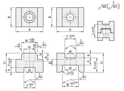 U/T-Shaped Locating Block Sets  Dimensional Drawing