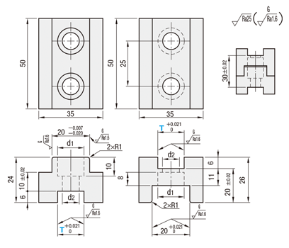 U/T-Shaped Locating Block Sets  Dimensional Drawing