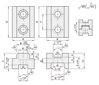 U/T-Shaped Locating Block Sets  Dimensional Drawing