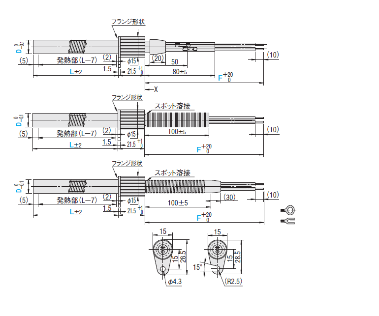 カートリッジヒータ ローレットフランジ付リード線保護タイプ | ミスミ | MISUMI(ミスミ)