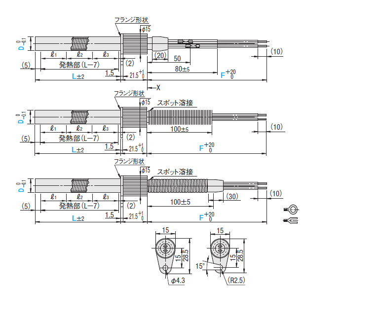カートリッジヒータ ローレットフランジ付リード線保護タイプ | ミスミ | MISUMI(ミスミ)