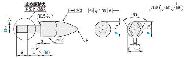 治具用位置決めピン　並級　砲弾形状　ツバなしタイプ:関連画像