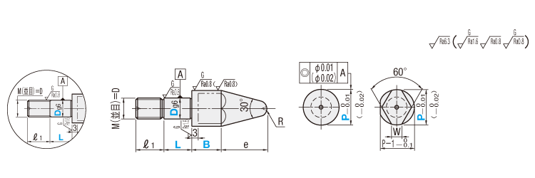 治具用位置決めピン　精級ツバなしタイプ　おねじタイプ:関連画像