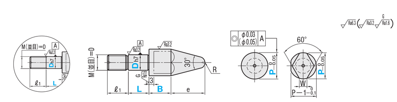 治具用位置決めピン　並級ツバなしタイプ　おねじタイプ:関連画像
