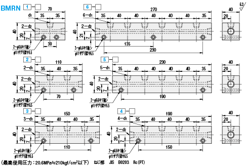 エア用ブロックマニホールド 横貫通穴 縦半貫通穴 ミスミ Misumi Vona ミスミ