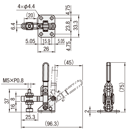 MC04-1 | トグルクランプ－立型－フランジベース－クランプボルト調整可能－締圧力441N | ミスミ | MISUMI(ミスミ)