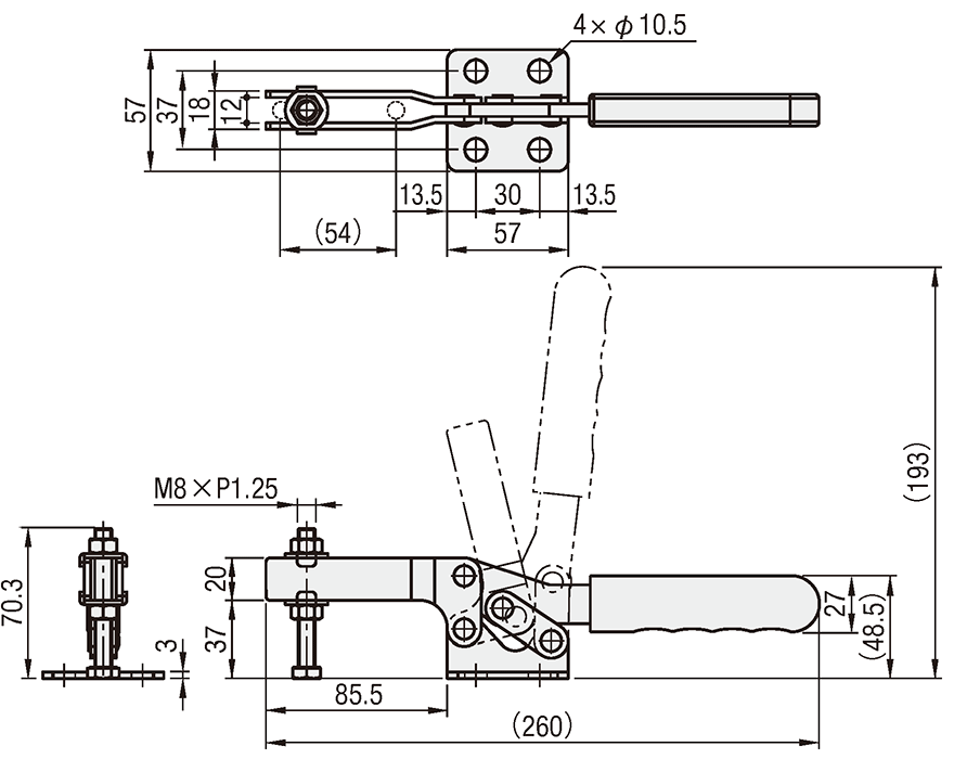 トグルクランプ－横型－フランジベース－先端ボルトスライド調整－締圧力2744N | ミスミ | MISUMI(ミスミ)