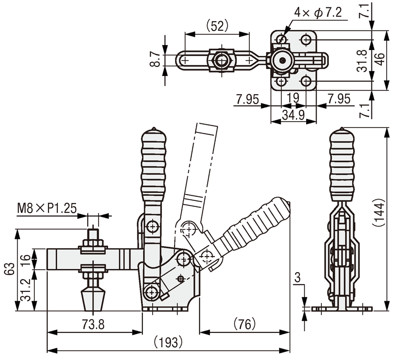 MC04-3 | トグルクランプ－立型－フランジベース－クランプボルト調整