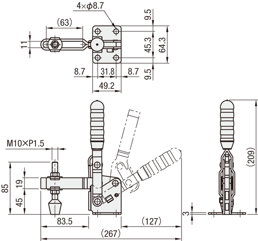 トグルクランプ－立型－フランジベース－クランプボルト調整可能－締圧力3332N | ミスミ | MISUMI(ミスミ)