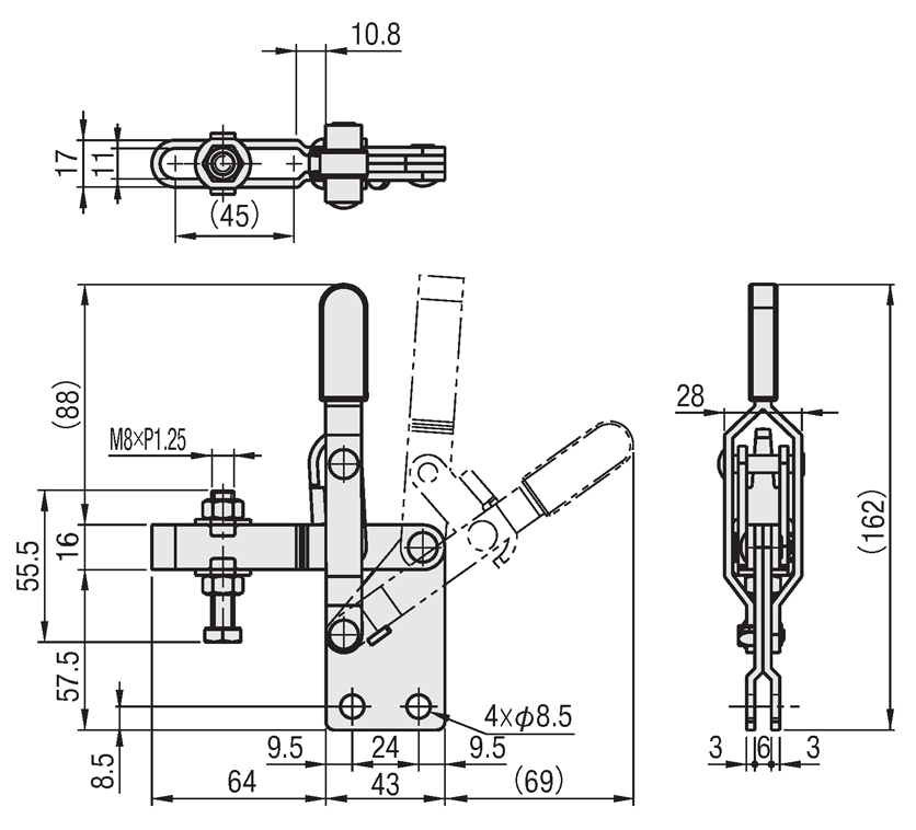 トグルクランプ－立型－ストレートベース－クランプボルト調整可能－締圧力1470N | ミスミ | MISUMI(ミスミ)