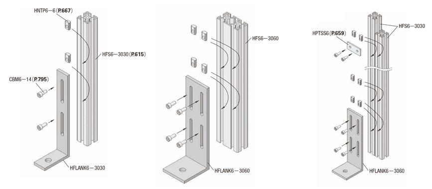 HFLANK6-3030-SET | アルミフレーム用アンカースタンド 板金タイプ