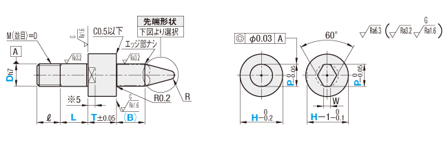 治具用高さ受けピン　おねじ:関連画像