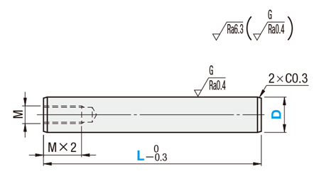 ミニュチュアボールガイト用シャフト　片軸端加工片端めねじタイプ 外形図