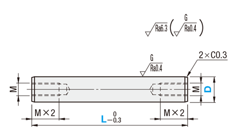 ミニュチュアボールガイト用シャフト　両軸端加工両端めねじタイプ 外形図