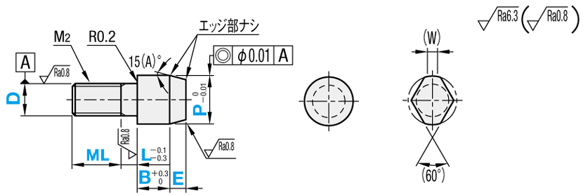 位置決めピン　高硬度ステンレス　大頭テーパ　－　おねじ　－:関連画像