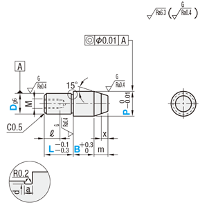 位置決めピン　大頭テーパ　－樹脂ヘッド付－　めねじ:関連画像
