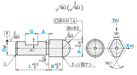 位置決めピン　大頭／小頭球面タイプ－平面取り形状－:関連画像