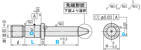 治具用位置決めピン　並級　導入部ロングタイプ　おねじ:関連画像