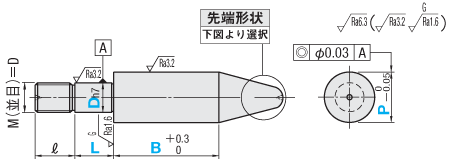 治具用位置決めピン　並級　導入部ロングタイプ　おねじ:関連画像