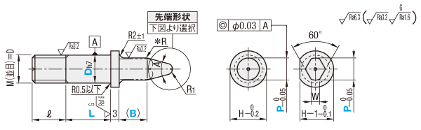治具用位置決めピン　並級　ぼかしＲ付タイプ　おねじ:関連画像
