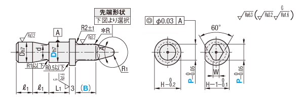 治具用位置決めピン　並級　ぼかしＲ付タイプ　止めねじ:関連画像