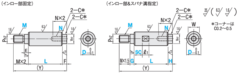 円形支柱－片端おねじ片端めねじ両側インロー付－ | ミスミ | MISUMI