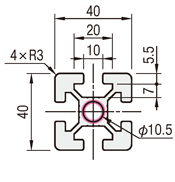 型番 | アルミフレーム ８シリーズ 正方形 ４０×４０ｍｍ １列溝 ４面