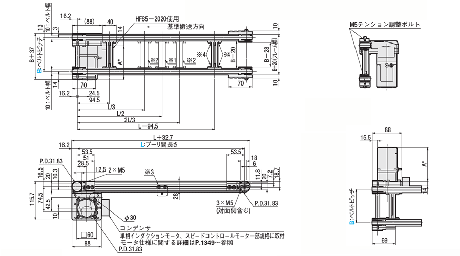 タイミングベルトコンベヤ GVシリーズ ２列ヘッド駆動２溝フレーム（プーリ径３０ｍｍ） | ミスミ | MISUMI(ミスミ)