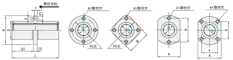 エコノミーシリーズセンターフランジ付リニアブッシュダブルタイプ寸法図