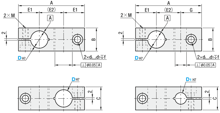 （エコノミーシリーズ）支柱クランプ　押し出し材加工品寸法図