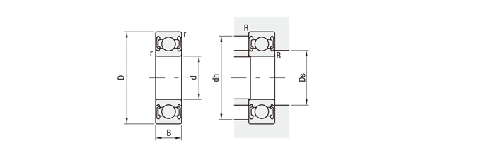 【エコノミーシリーズ】 小径玉軸受 接触ゴムシール型:外形図