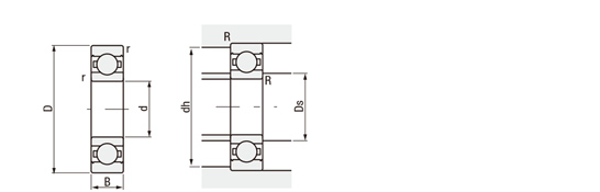 【エコノミーシリーズ】 玉軸受 開放形:外形図