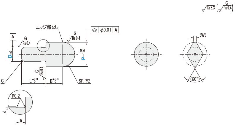 位置決めピン寸法図と図面