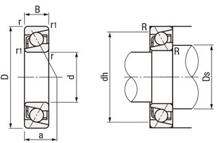 【エコノミーシリーズ】アンギュラ玉軸受 単列型:外形図