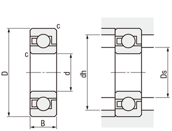 【エコノミーシリーズ】樹脂ベアリング 内外輪 ポリアセタール　転動体 SUS316:外形図