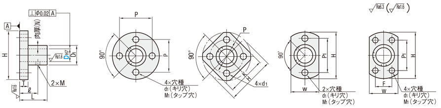 【クリーン洗浄品】シャフトホルダ　-ブラケット型スタンダードタイプ-　-取付穴キリ穴:関連画像