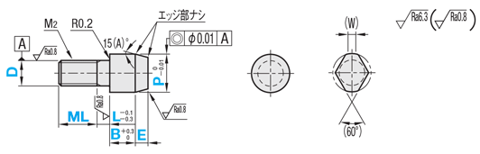 位置決めピン　高硬度ステンレス　大頭テーパ　－　おねじ　－:関連画像